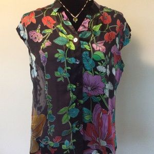 Citron Cap Sleeve Burnout Silk top